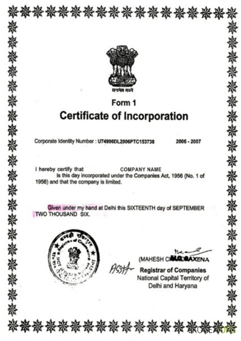 Certificat de constitution en Inde